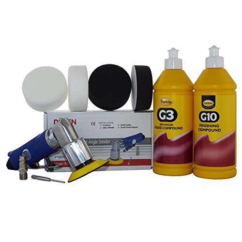 Duren 625624 75mm Mini Air Polisher Kit (3") + Farecla G3 & G10 Compound/Polishing Foam Head Spot Repair Scratch Remover Mini Polisher