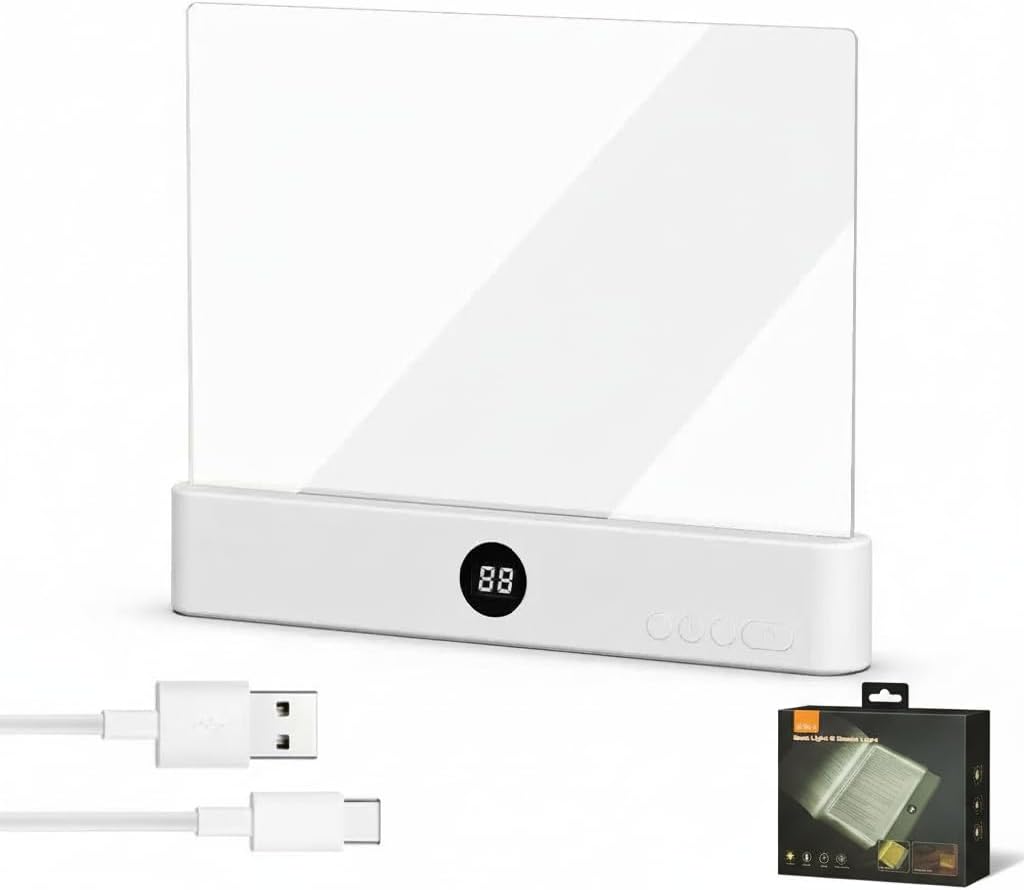 Page Glow Reading Light，Rechargeable Book Light for Reading at Night - 2-in-1 Tablet Reading lamp with Eye Protection,Flat Book Light, 35h Battery Life, Countdown Display, Scratch-Resistant Panel