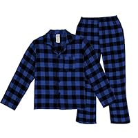 LNFINTDO Kids Girls Boys Flannel Pyjamas Set Cotton Checked PJs Long Sleeve Top and Bottoms 2 Piece Winter Warm Loungewear Nightwear Age 7-13 Years Blue