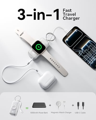 Image of INIU 3-in-1 Portable Charger, Small 5000mah Power Bank with Built-in USB C Cable and Watch Charger, 20W PD Fast Charging Battery Pack, Travel Charger for iPhone 16 15, Apple Watch, etc