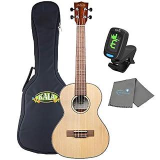 Kala Ukulélé ténor de voyage en épicéa massif avec housse de transport, accordeur Kala et chiffon de polissage Lumintrail - Les Beatles, Paul McCartney, John Lennon, RIngo Starr, George Harrison
