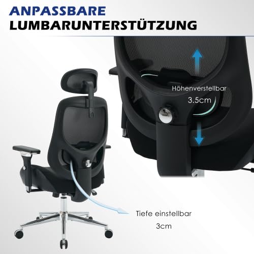 Silla de oficina ergonómica con capacidad de carga de 230 kg para personas altas, silla giratoria de malla de altura ajustable con reposabrazos 4D, soporte lumbar, para oficina en casa y