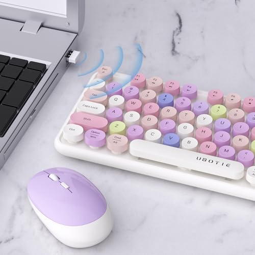 Image of UBOTIE Colorful Wireless Keyboard and Mouse Combo (White-Colorful)
