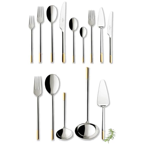 Villeroy & Boch - Ella Set de Cubiertos 113 Piezas Plata, Apto para Lavavajillas, Cubertería 18/10, Cubertería, Cubertería Dorada Platino, Acero Inoxidable