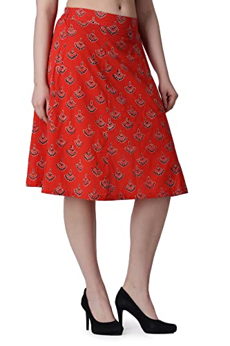 Image of POPWINGS Casual Bagru Printed A-Line Knee-Length Summer Skirt for Women | Ethnic