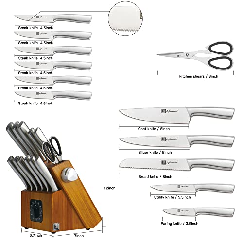 Hanmaster Knife Set, 13 Pieces Stainless Steel Knife Sets For Kitchen With Block, Sharp Kitchen Knife Set With Timer And Sharpener, Gift Box Packed. #TOP1