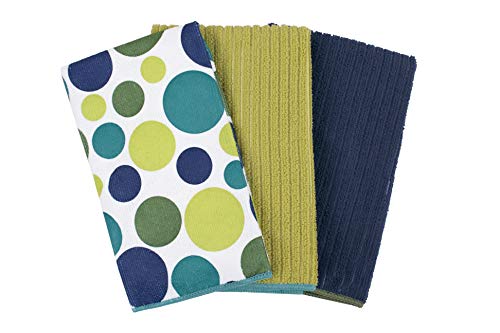 Ritz Microfiber 16 By 19-Inch Polka Dot And 2 Solid Kitchen Dish Towels, Blue/Green, 3-Pack #TOP8