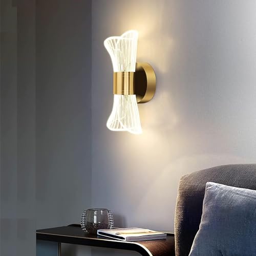 Image of CORAL TREE Modern LED Wall Light, Hourglass Acrylic Shade Decorative Wall Sconce, Integrated Energy-Efficient LED, Sandblasted Gold Finish, Warm White, Pack of 1