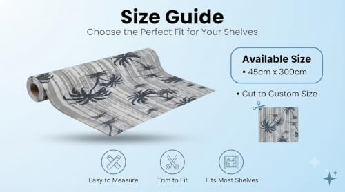 Image of Dribble (45cm X 300cm) Eva Shelf Liner Mat Roll, Non Slip Drawer & Cabinet Liner for Kitchen, Waterproof Oilproof Washable Fridge Mat, Anti Skid Cupboard Wardrobe Multipurpose Mat (Palm Paradise Grey)