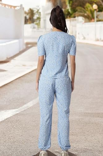 Image of POPWINGS Casual Printed Top and Joggers Co-Ord Set for Women || Stylish Summer Co-Ords Set for Women || Round-Neck Top and Joggers Combo Set for Women