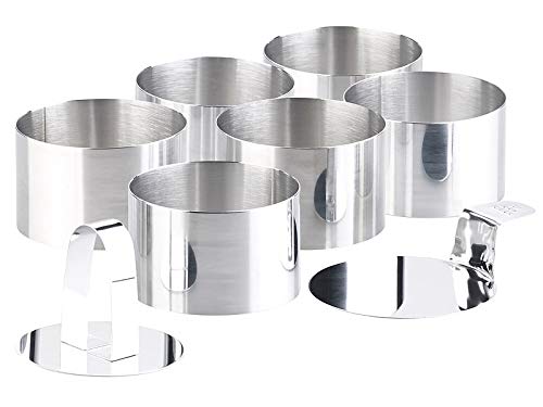 Rosenstein & Söhne Dessertringe: 6 Dessert-/Speiseringe Ø 8 cm, Höhe 5 cm, rund, mit Heber & Stampfer (Backringe)