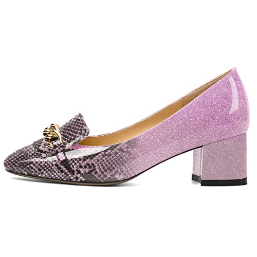 MOVINSTEPS Womens Slip On Square Toe Metal Chain Office Loafers Patent Chunky Low Heel Pumps Shoes 2 Inch2