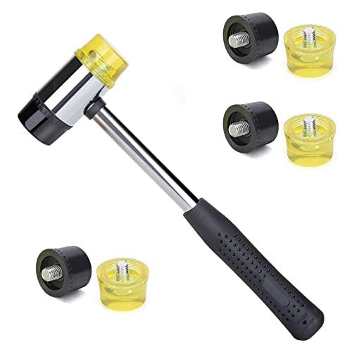 WAIZHIUA Martillo de Goma 260 * 70 mm, Mini Nylon Martillo con 6 Cabezales de Martillo de Repuesto Martillo Goma con Empuñadura de Goma Antideslizante para Madera, Plástico, Cuero