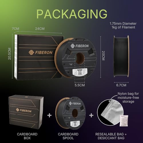 Image of Polymaker Fiberon PA6-CF20 Carbon Fiber Nylon Filament 1.75mm Black 1kg, Fiberon PA6-CF20 Nylon Warp Free 1.75mm 3D Printing Filament