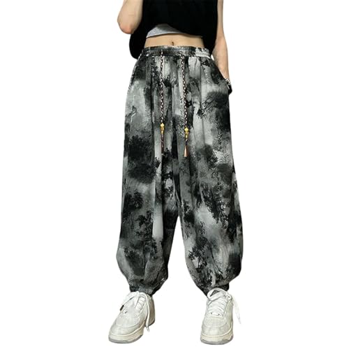 Pantalon homme style national chinois ample jogger en soie glacée batik