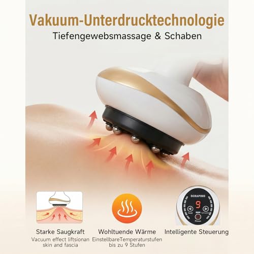 4-in-1 Massagegerät Gegen Cellulite - Vakuum & Gua Sha Elektrisch, Cellulite Massagegerät, Schröpfgerät Elektrisch, Vakuum-Wärme-Gua Sha 6 Stufen Straffere Haut mit Wärme Ganzkörper Anwendung Zuhause