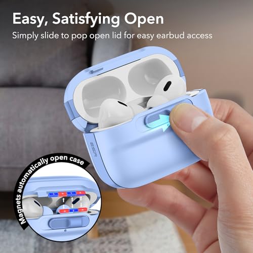 Image of ESR for AirPods Pro 2 Case (2023 /2022 /2019, 2nd /1st Gen), Compatible with Airpods Pro 2 (USB-C /Lightning Cable), MagSafe Ready, Magnetic Lid Lock, Full Drop Protection Cover with Lanyard, Light Blue