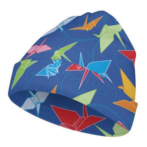 Origami Paper Crane Pattern Kids Beanie Hat for for Girls Boys Children Cap Winter Knitted Chemo Cancer Headwear Accessories Gifts Decoration Black