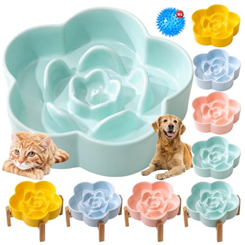 ペットボウル 陶器 早食い防止 フードボウル 猫 セラミック 早食い スローフィーダー 小型犬 ローズ 脚付きフードボウル 洗いやすい 滑り止め付き 過食を防 嘔吐を防ぐ 安定させる 健康管理 食洗機対応 電子レンジ対応 (グリーン,S)