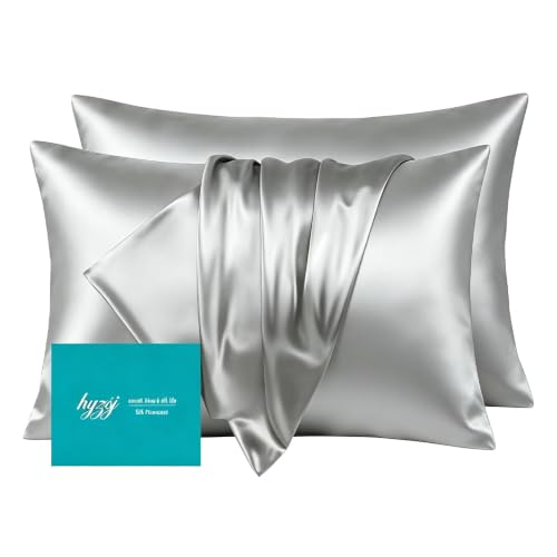 Silk Pillow Cases 2 Pack Standard Size with Zipper,Gray - image 1