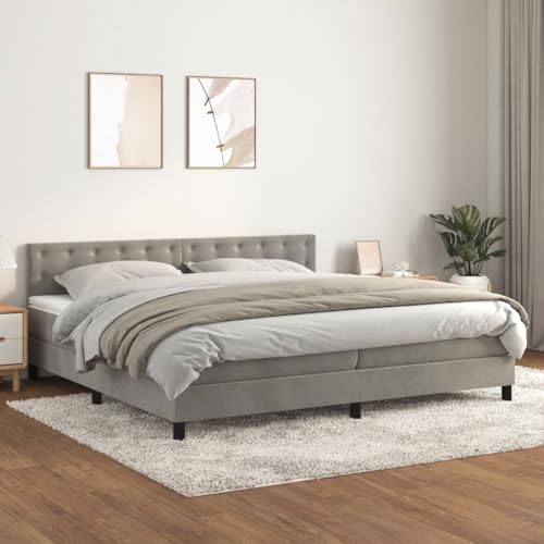 Amorsee Boxspringbett 200 x 200 cm mit Matratze, Topper & Kopfteil, Bett mit Matratze und Lattenrost 200 x 200 cm Polsterbett 200 x 200 cm Bettgestell mit Kopfteil Hellgrau