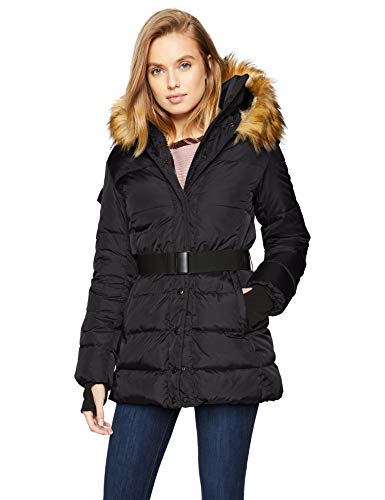 S13 Women's Karlie Mid Length Belted Down Coat, Matte Black, Large