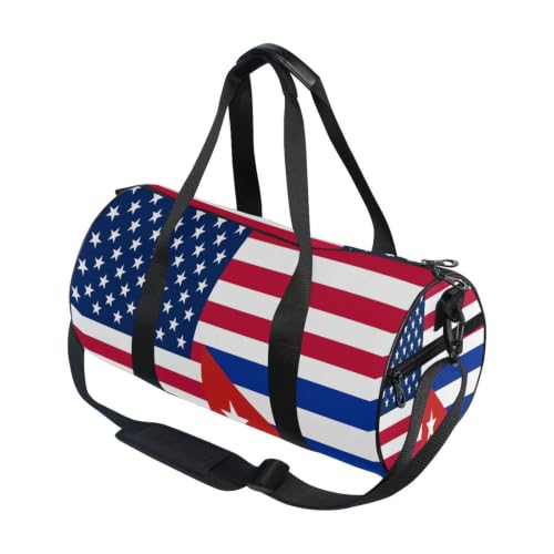 Bolsa de lona para viajes deportivos y gimnasio con diseño de bandera de EE. UU. y Cuba
