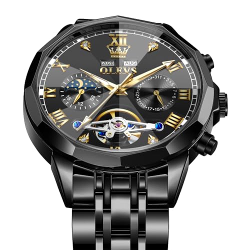 Image of OLEVS Automatic Watches for Men Business Dress Mechanical Watch Stainless Steel Waterproof Self Winding Classic Date Luxury Diamond Skeleton Men Wristwatch