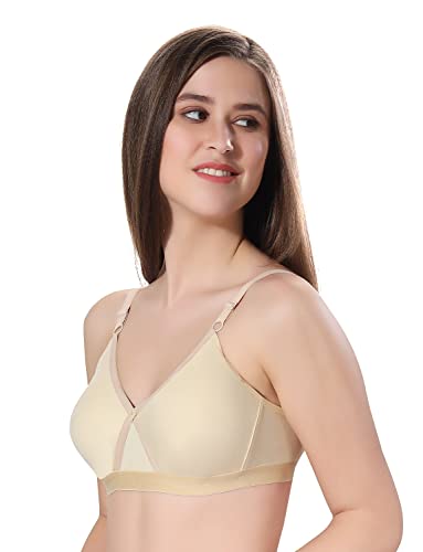 Image of Fabme Women's Cotton Seamless Non-Padded Non-Wired Bra, Cross Belt, Heavy Support, Double Layer Cups, Broad Elastic Bra