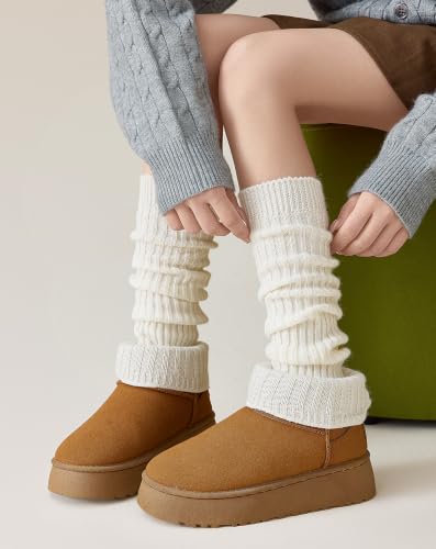 Image of Yawlsow Leg Warmers for Women Girls Y2k Knit Ruffle Leg Warmer Winter 80s with Sequins, Japanese Kawaii Harajuku Accessories