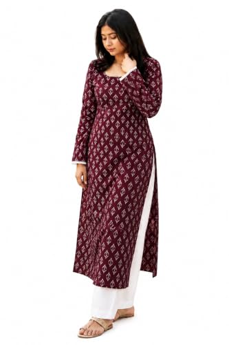 Image of Rayon Long Kurti for Girls Printed Full Sleeve
