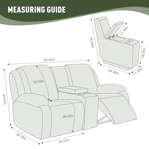 Image of KinCam Loveseat Recliner Covers with Middle Console Slipcover, Recliner Sofa Covers 2 Seat Couch Cover Stripe Jacquard Furniture Protector Covers with Elastic Bottom for Kids, Pets (Greyish Green)