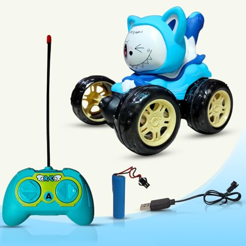 Image of NHR 360 Rotating Stunt RC Car for Kids and Children, Remote Control Rechargeable Car with Lights, Music, 180 Flips, 360 Spins, Durable Indoor & Outdoor Toy for Ages 3+ (Blue)