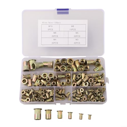 Kit de tuercas de remache de acero al carbono chapado en zinc, surtido de 6 tamaños para una fijación robusta en aplicaciones automotrices, muebles y bricolaje