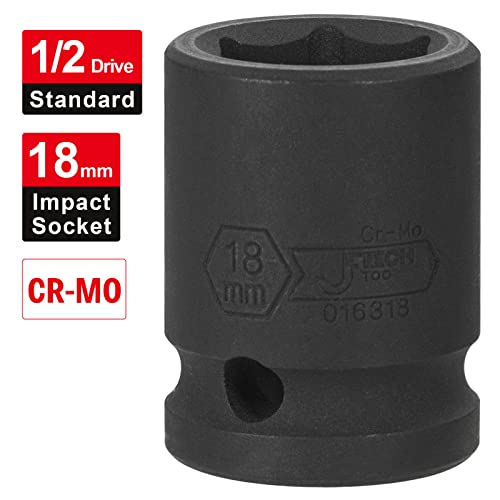 Image of JETECH 1 /2 inch Drive 18mm Standard Impact Socket, 6-Point Metric Impact Socket, Chrome Molybdenum (Cr-Mo) Alloy Steel, Heavy-Duty for Automotive & DIY Applications