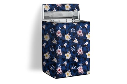 Image of Stylista PVC Washing Machine Cover Compatible for Samsung 7 KG Fully-Automatic Top Load WA70N4420BS /TL, Floral Pattern Blue