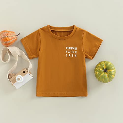 Image of Halloween Outfits for Kids Pumpkin Patch Crew Toddler Short Sleeve Tshirt Top Casual Set Little Boy Girl Cothes
