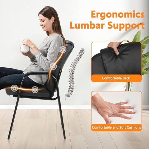 Image of CLATINA Leather Guest Chair with Padded Arm Rest for Reception Meeting Conference and Waiting Room Side Office Home Black 8 Pack