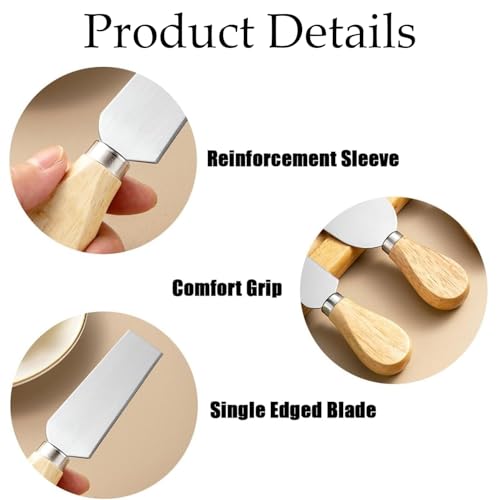 DILUSILK 4Pcs Cheese Knife Set, Stainless Steel Cheese Knives Cheese Fork Cheese Shovel with Wooden Handle,Butter Cutter, Mini Cheese Fork for Cheese Slicer, Cake, Dessert and Butter Cutter - Image 6