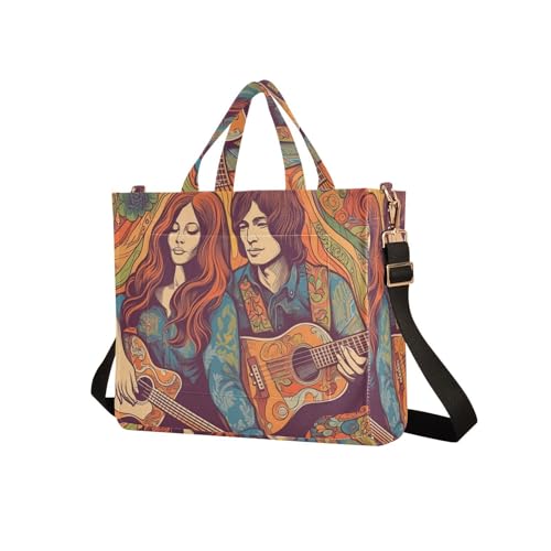 Shoulder Handbags for Women Hippie Lovers Print, Corduroy Tote Bag Large Capacity Small Size