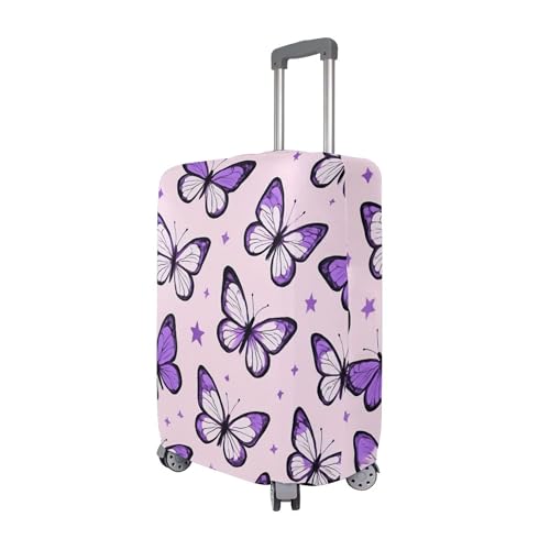 Joisal Suitcase Cover Custom Luggage Protector Washable Floral Travel Accessories Suitcase Sleeve Purple Butterflies Stars, M, Fits 22-24 Inch Case3