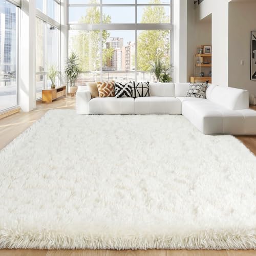 Tapete de área 8x10 pies ultra suave blanco cremoso para sala miniatura 6