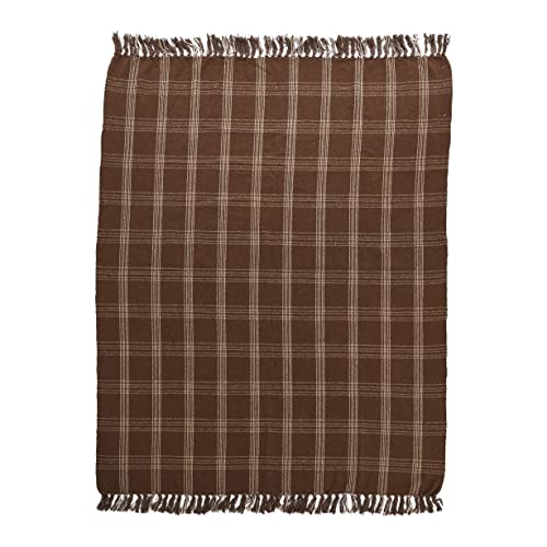 Image of Creative Co-Op Recycled Cotton Blend Throw Blanket with Fringe, Brown Plaid One Size (Pack of 4)