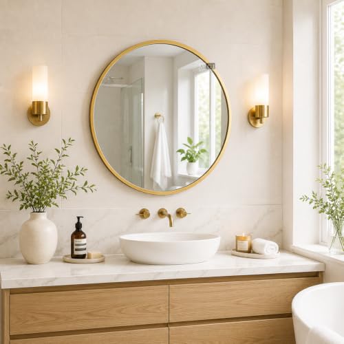 Image of Ali.G.I Round Wall Mirror, Modern Metal Framed Decorative Circle Vanity Mirror for Bathroom, Living Room, Bedroom & Entryway (Gold 30 inch)