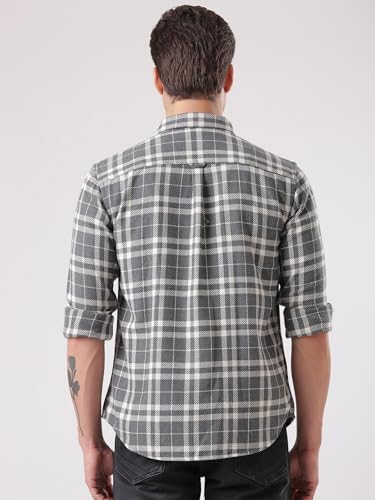 Image of TURMS Men's Casual Checks Shirts, Odor Control, Moisture Wicking, Button Down Collar, Cool Tech Cotton Fabric, Tailored Fit, Full Sleeve