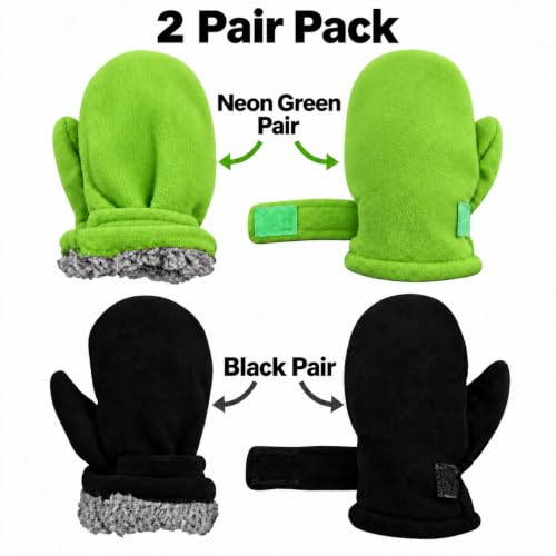Image of N'Ice Caps Little Kids and Baby Easy-On Sherpa Lined Fleece Mittens - 2 Pair Pack