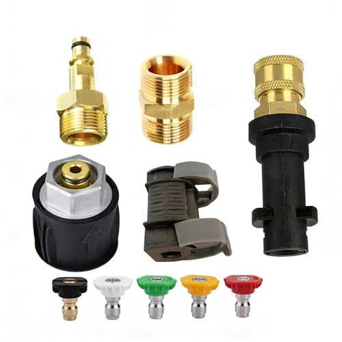 Adaptateur Tuyau Raccord Rapide M22 14mm pour Nettoyeur Haute Pression Karch-Série K2-K7, Raccord 1/4'' Rapide avec 5 Embouts de Buse, Outil de Conversion Pistolet Nettoyage Haute Pression