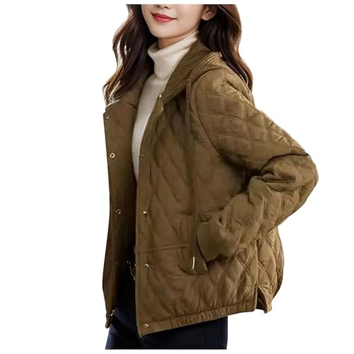 中綿ジャケット レディース コート キルティングジャケット ショート丈 アウター フード付き 防寒 軽量 暖かい 中綿コート キルティング レディース ブルゾン 冬服 防寒着 防風 着痩せ 無地 ゆったり カジュアル 通勤 通学 秋冬 (2XL/コーヒ)