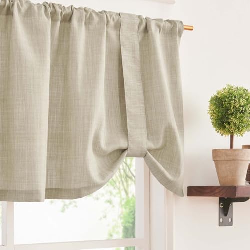 TOPICK Beige 1 Schal 45Hx132B cm Scheibengardine mit Raffbändern für...