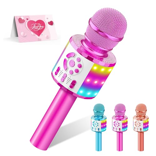 Creattop Kids Karaoke Bluetooth Microphone Toys for Girls Microphone Karaoke Machine with LED Light, Birthday Gift for Girls Boys 3 4 5 6 7 8 9 10 11 12 Year Old Kids Toys